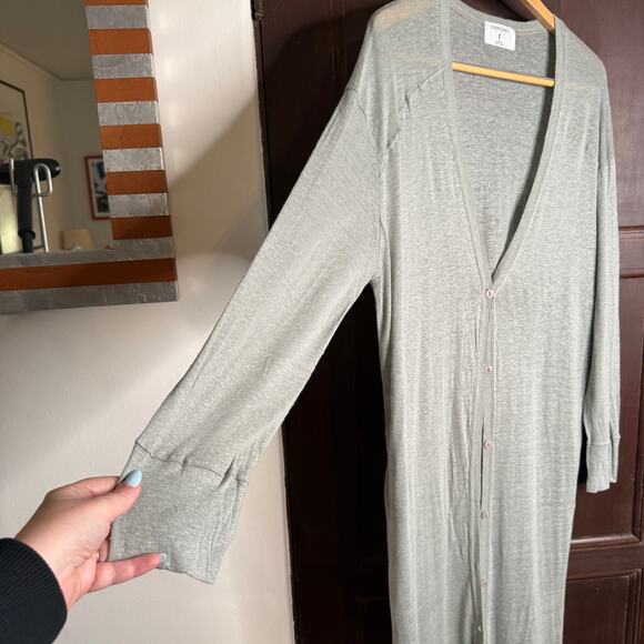 STANDARD | Gray Lightweight Linen Long Line Boyfriend Duster Cardigan Sweater OS - Picture 3 of 6